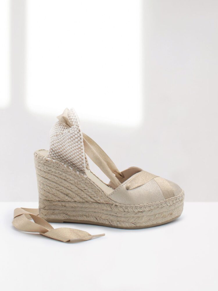 women's wedge espadrilles with platform with gold ribbons