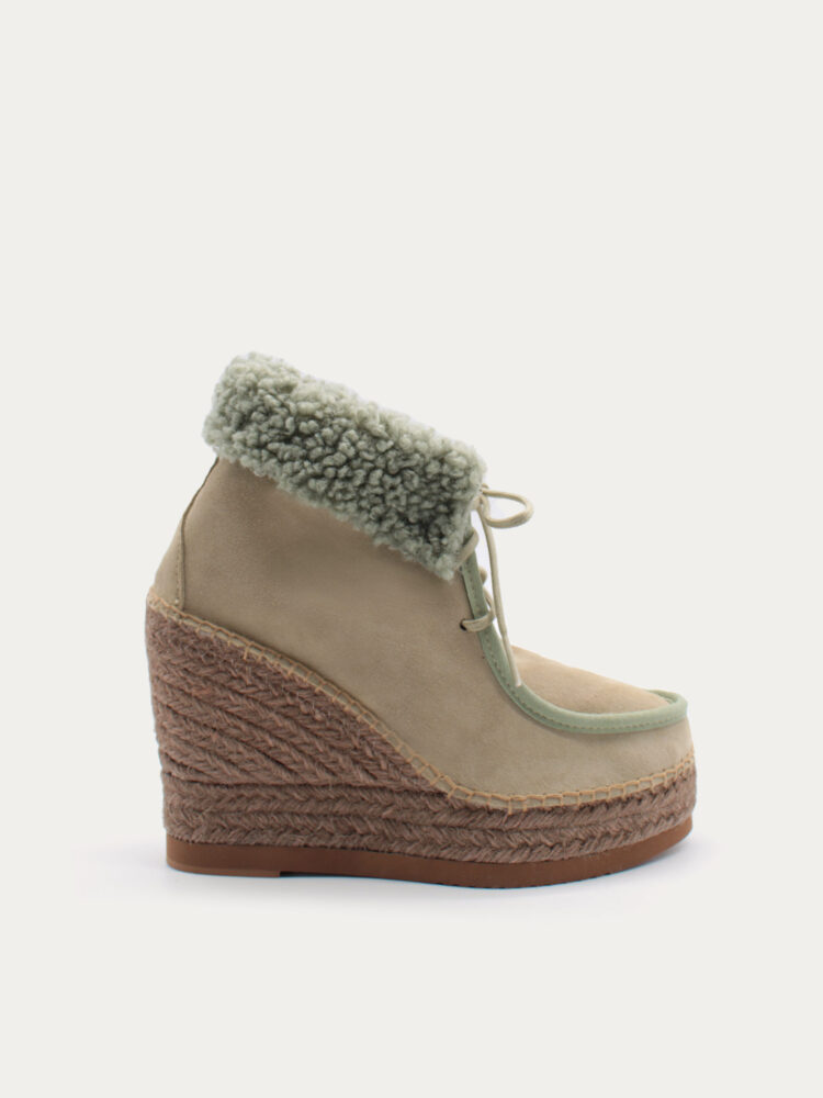 GREEN WEDGE ANKLE BOOT WITH LACES