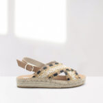 alpargata plana para mujer en bicolor beige y negro